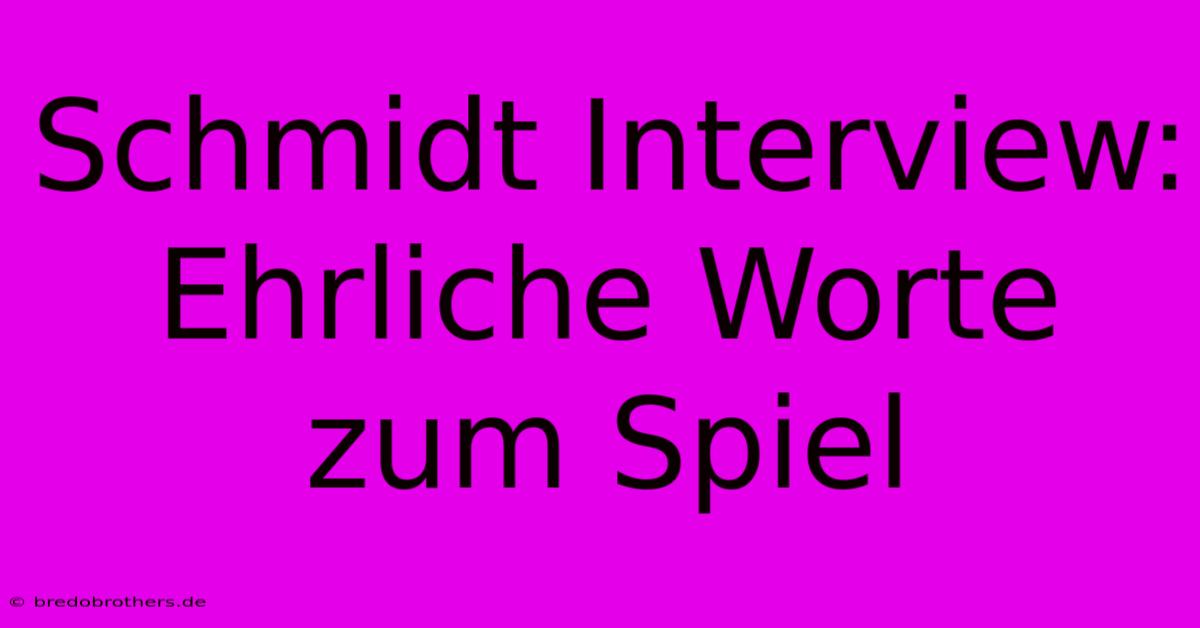 Schmidt Interview: Ehrliche Worte Zum Spiel