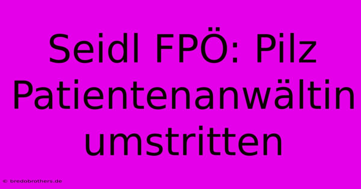 Seidl FPÖ: Pilz Patientenanwältin Umstritten