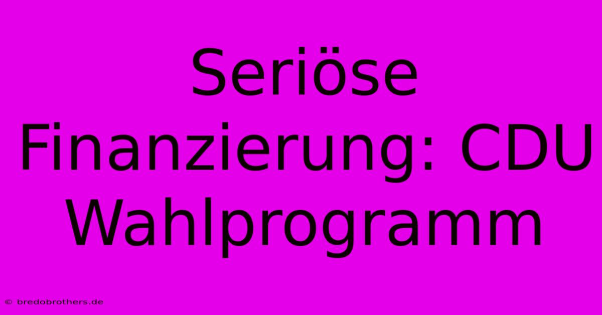 Seriöse Finanzierung: CDU Wahlprogramm