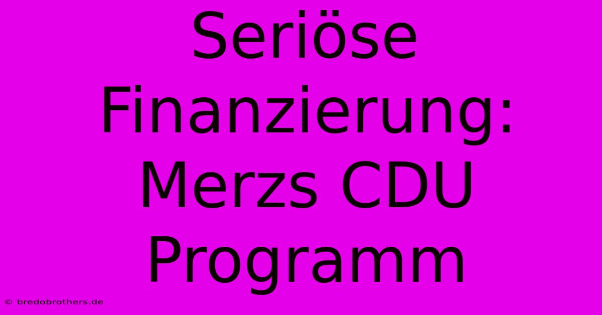 Seriöse Finanzierung: Merzs CDU Programm