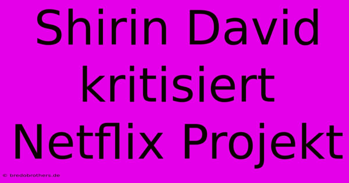 Shirin David Kritisiert Netflix Projekt