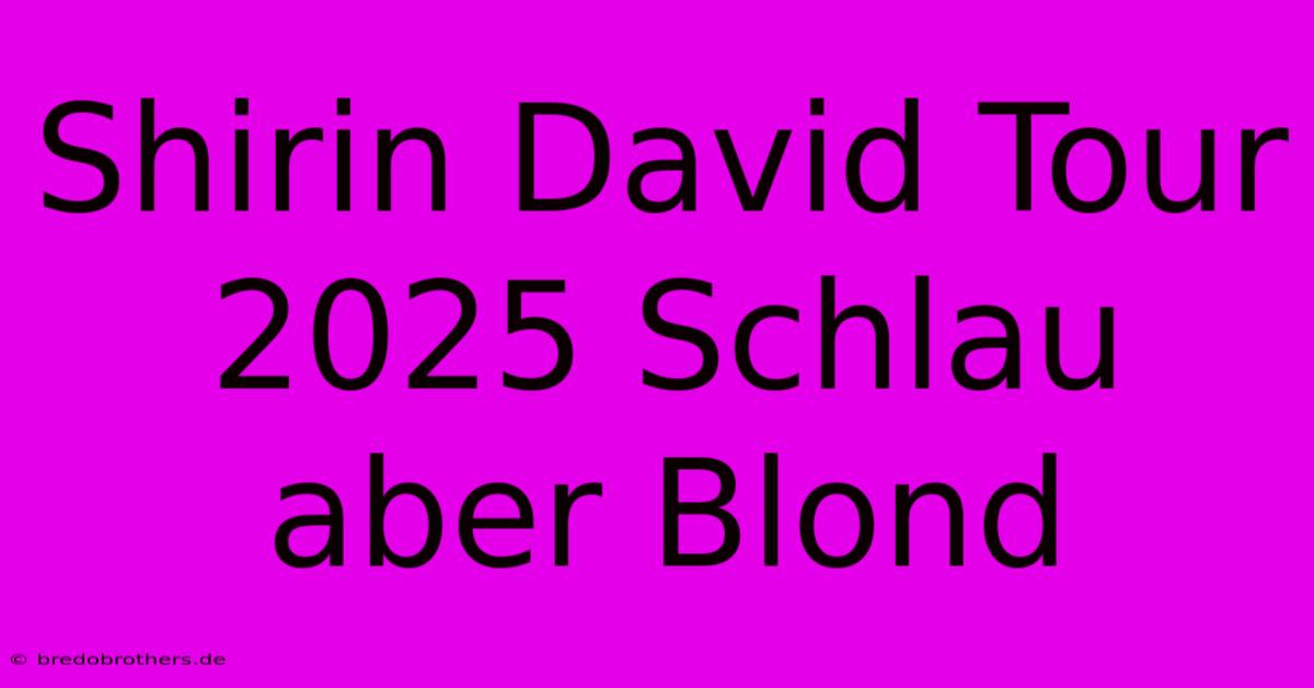 Shirin David Tour 2025 Schlau Aber Blond