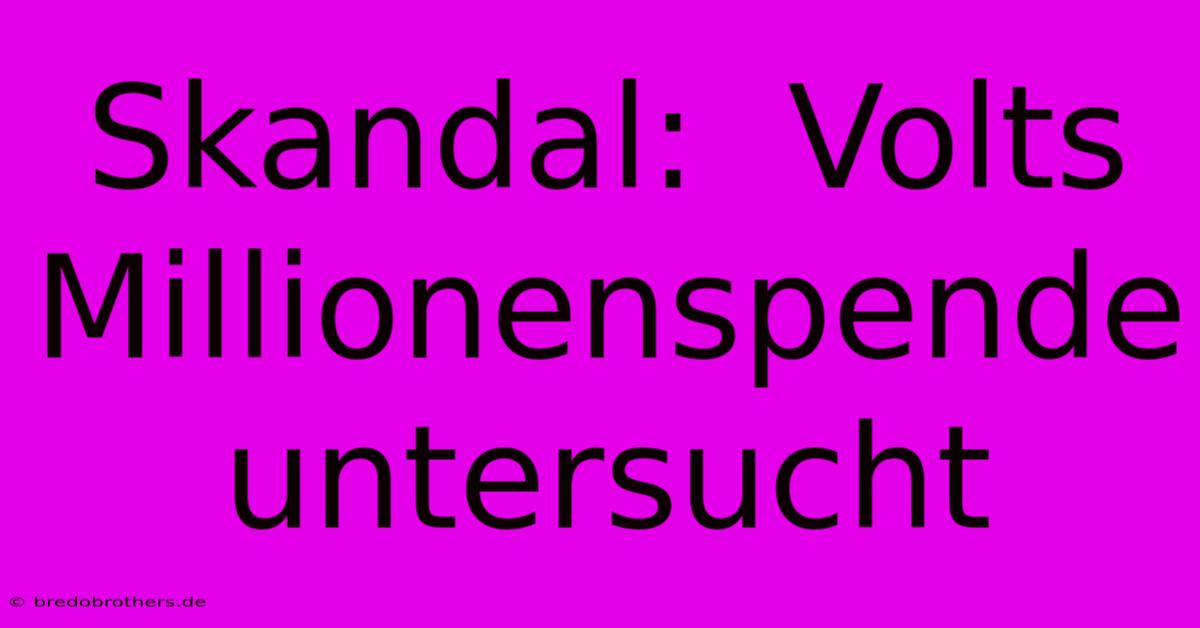 Skandal:  Volts Millionenspende  Untersucht