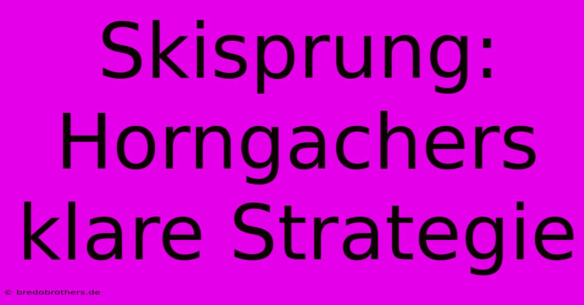 Skisprung: Horngachers Klare Strategie