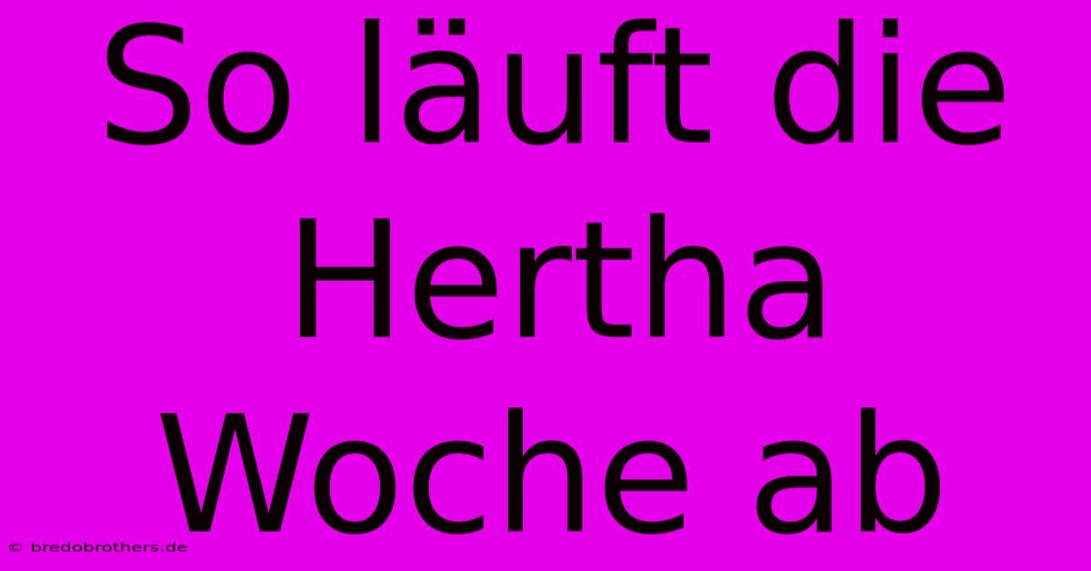 So Läuft Die Hertha Woche Ab