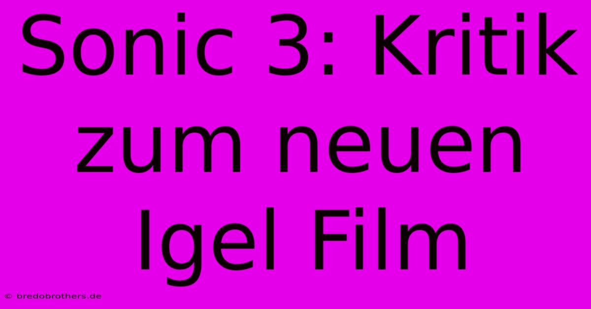 Sonic 3: Kritik Zum Neuen Igel Film