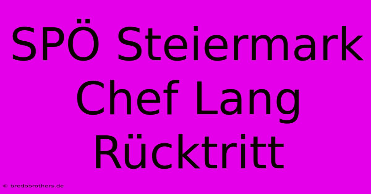 SPÖ Steiermark Chef Lang Rücktritt