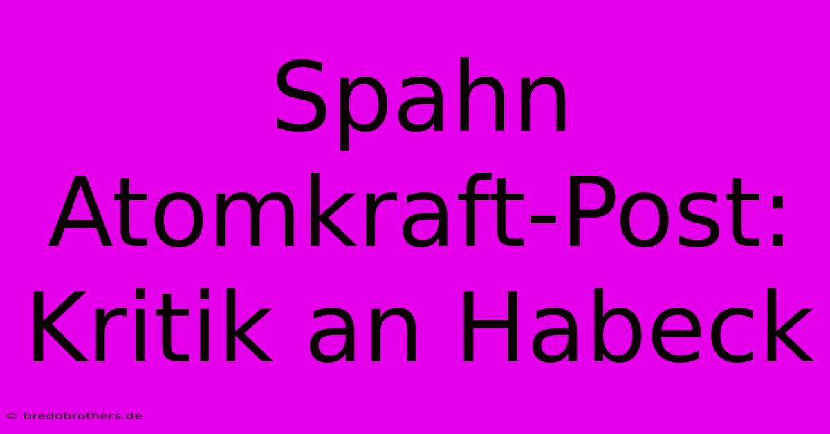 Spahn Atomkraft-Post: Kritik An Habeck