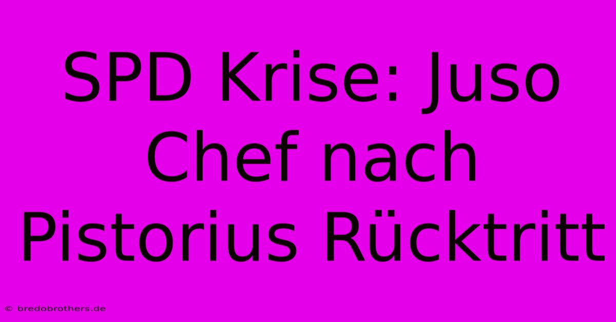 SPD Krise: Juso Chef Nach Pistorius Rücktritt