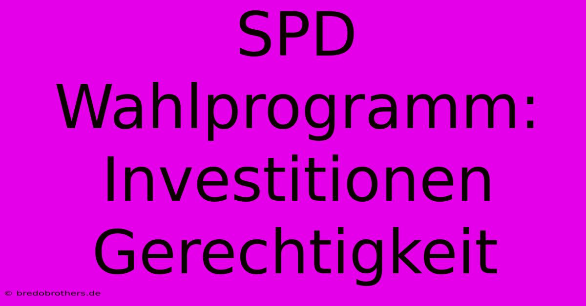 SPD Wahlprogramm: Investitionen Gerechtigkeit