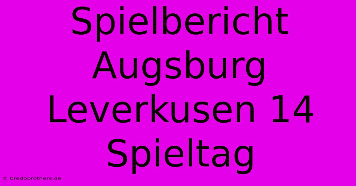 Spielbericht Augsburg Leverkusen 14 Spieltag