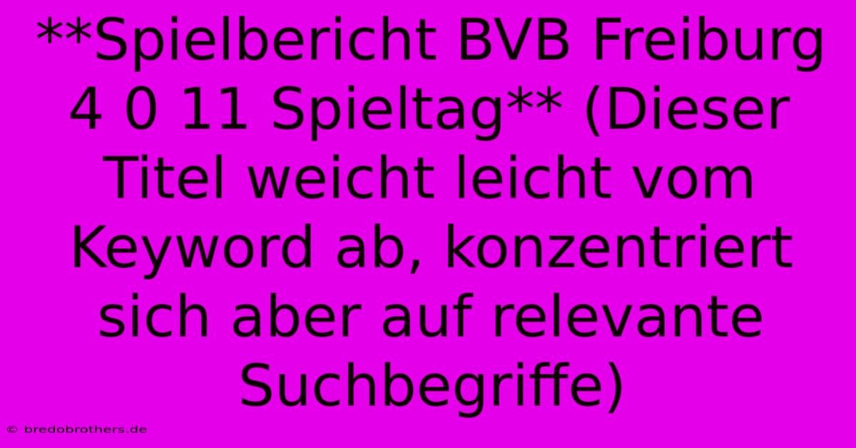 **Spielbericht BVB Freiburg 4 0 11 Spieltag** (Dieser Titel Weicht Leicht Vom Keyword Ab, Konzentriert Sich Aber Auf Relevante Suchbegriffe)