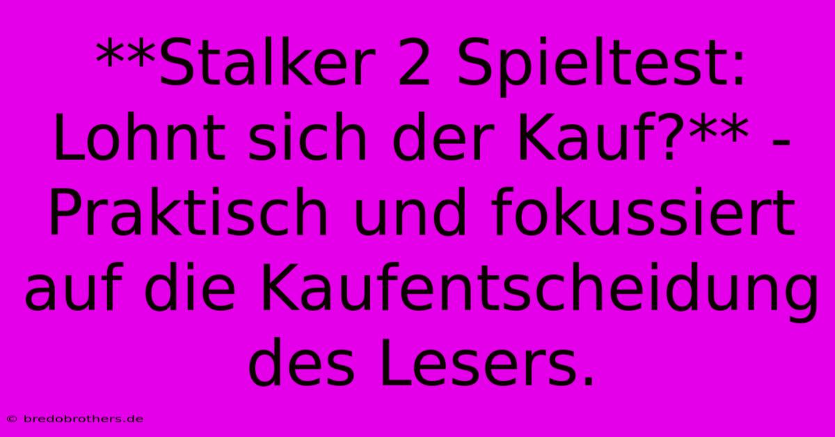 **Stalker 2 Spieltest: Lohnt Sich Der Kauf?** -  Praktisch Und Fokussiert Auf Die Kaufentscheidung Des Lesers.