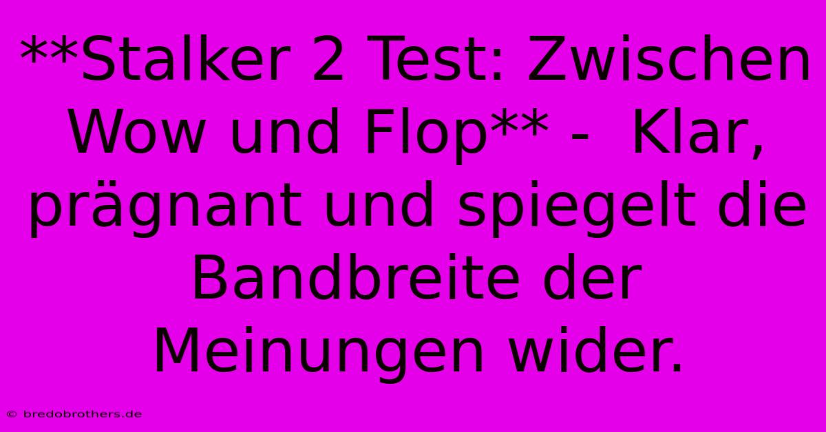 **Stalker 2 Test: Zwischen Wow Und Flop** -  Klar, Prägnant Und Spiegelt Die Bandbreite Der Meinungen Wider.