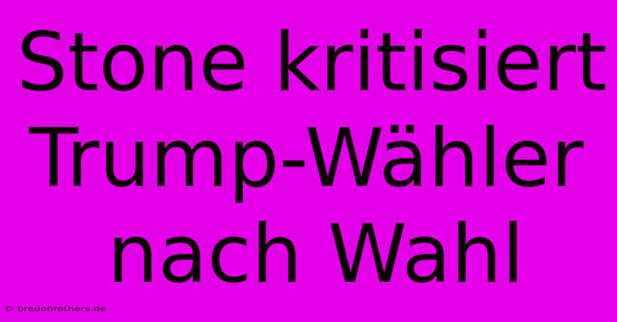 Stone Kritisiert Trump-Wähler Nach Wahl