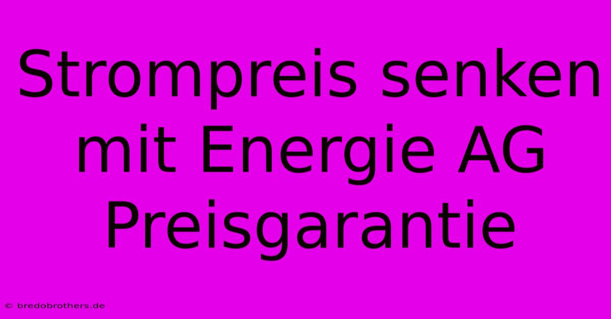 Strompreis Senken Mit Energie AG Preisgarantie