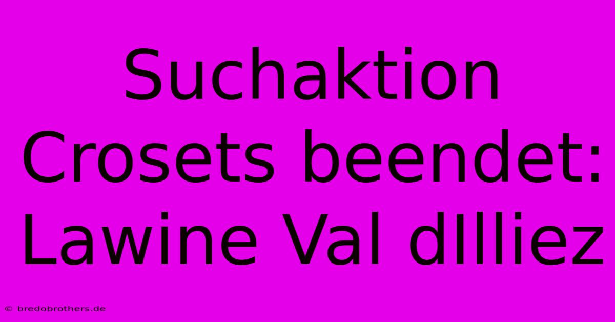 Suchaktion Crosets Beendet: Lawine Val DIlliez