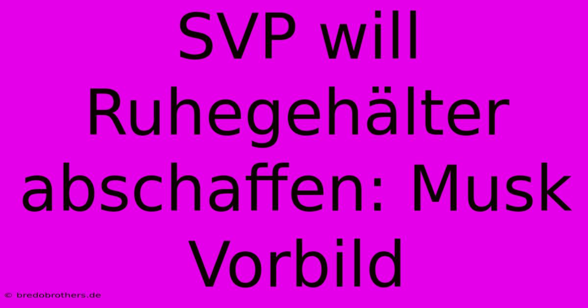 SVP Will Ruhegehälter Abschaffen: Musk Vorbild