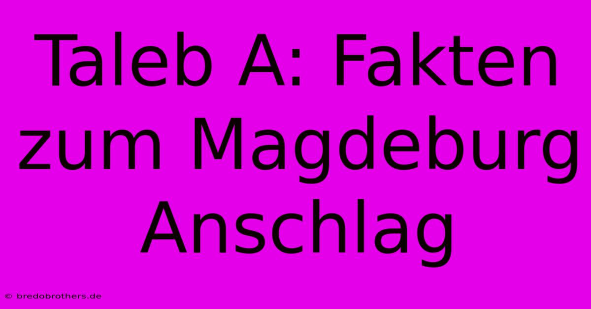 Taleb A: Fakten Zum Magdeburg Anschlag