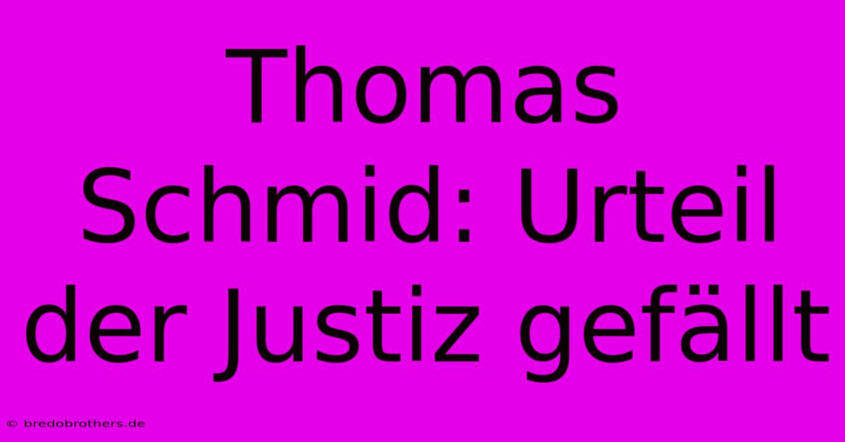 Thomas Schmid: Urteil Der Justiz Gefällt