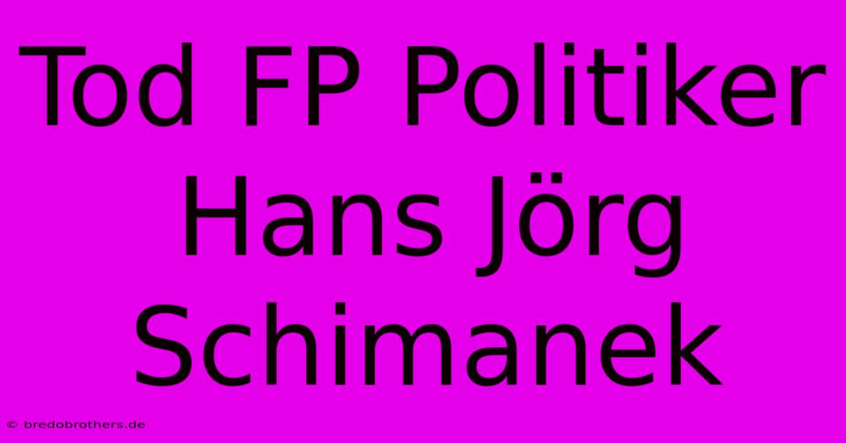 Tod FP Politiker Hans Jörg Schimanek