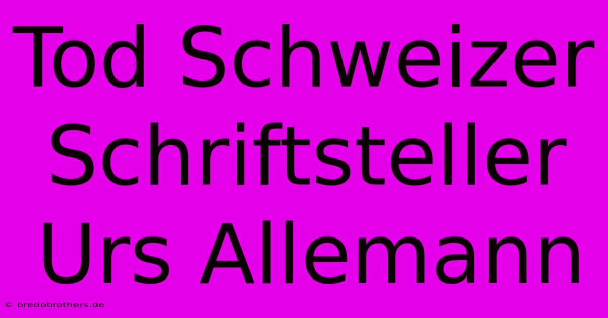 Tod Schweizer Schriftsteller Urs Allemann