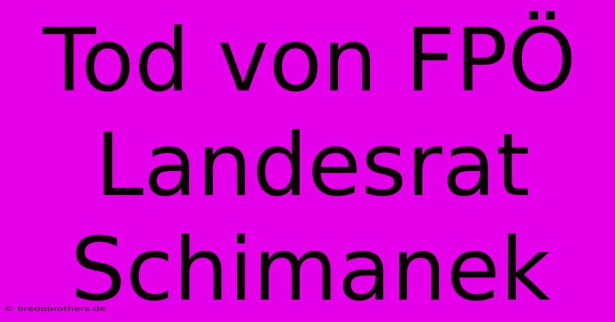 Tod Von FPÖ Landesrat Schimanek