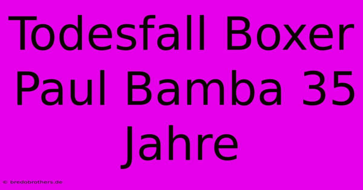 Todesfall Boxer Paul Bamba 35 Jahre