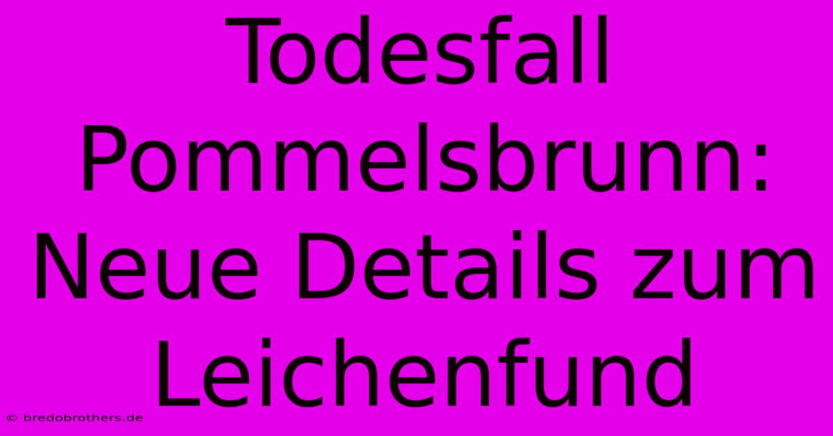 Todesfall Pommelsbrunn: Neue Details Zum Leichenfund