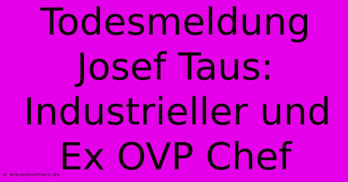 Todesmeldung Josef Taus: Industrieller Und Ex OVP Chef