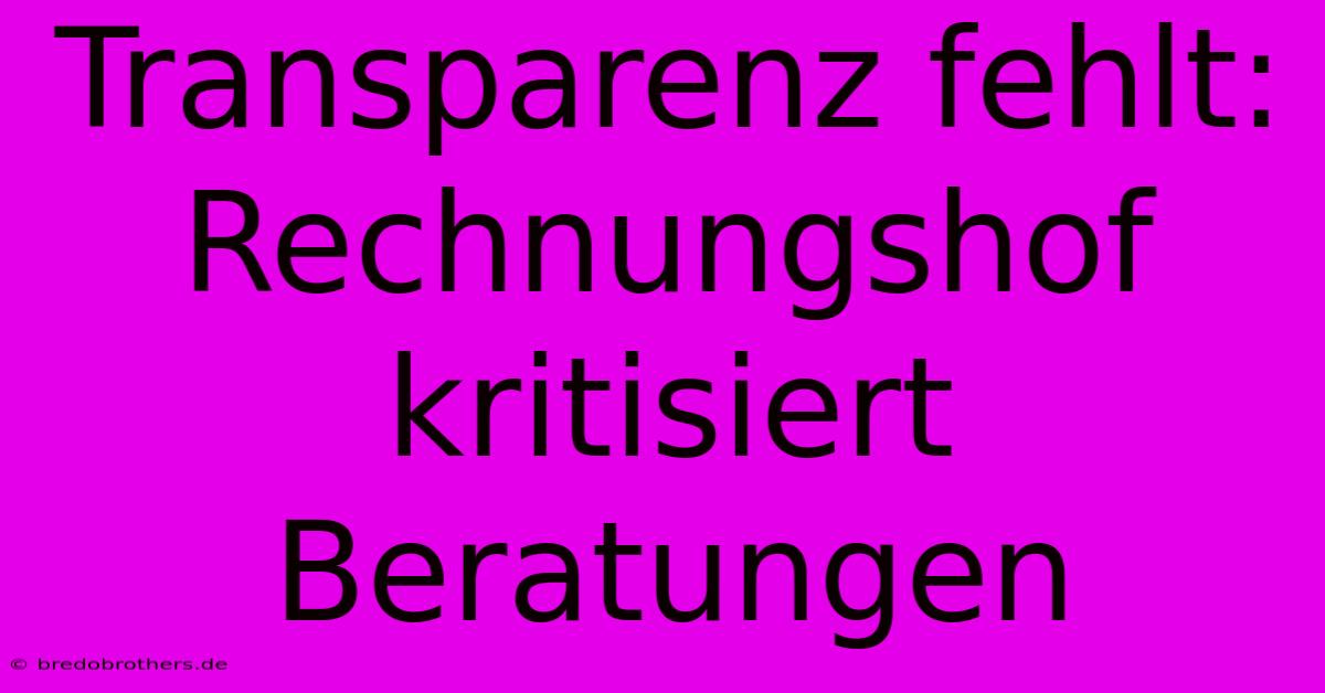 Transparenz Fehlt: Rechnungshof Kritisiert Beratungen