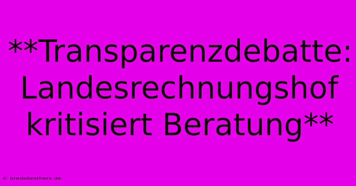 **Transparenzdebatte: Landesrechnungshof Kritisiert Beratung**