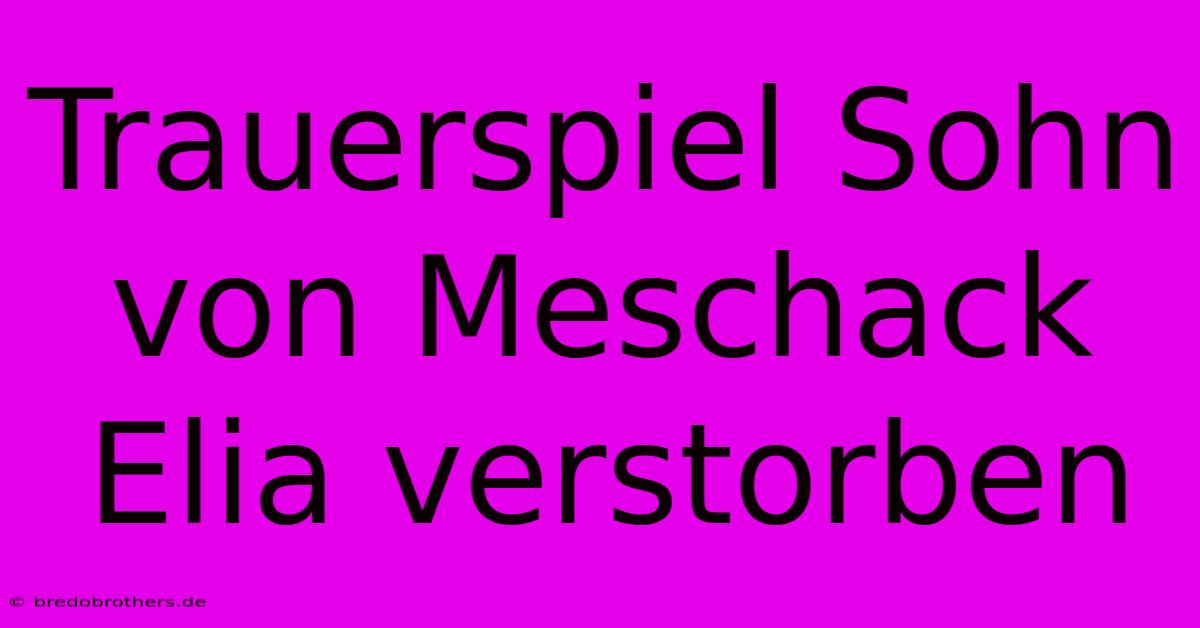 Trauerspiel Sohn Von Meschack Elia Verstorben