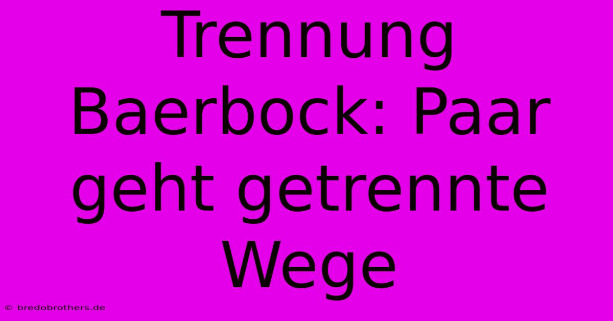 Trennung Baerbock: Paar Geht Getrennte Wege