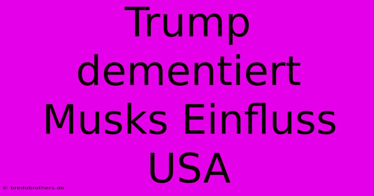 Trump Dementiert Musks Einfluss USA