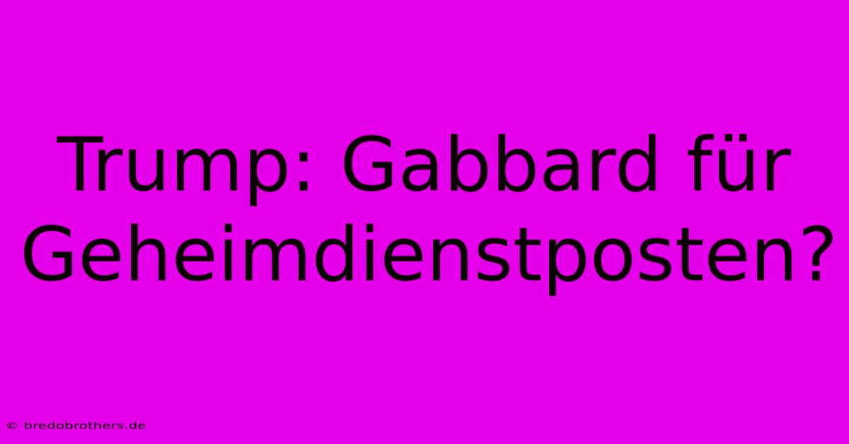 Trump: Gabbard Für Geheimdienstposten? 