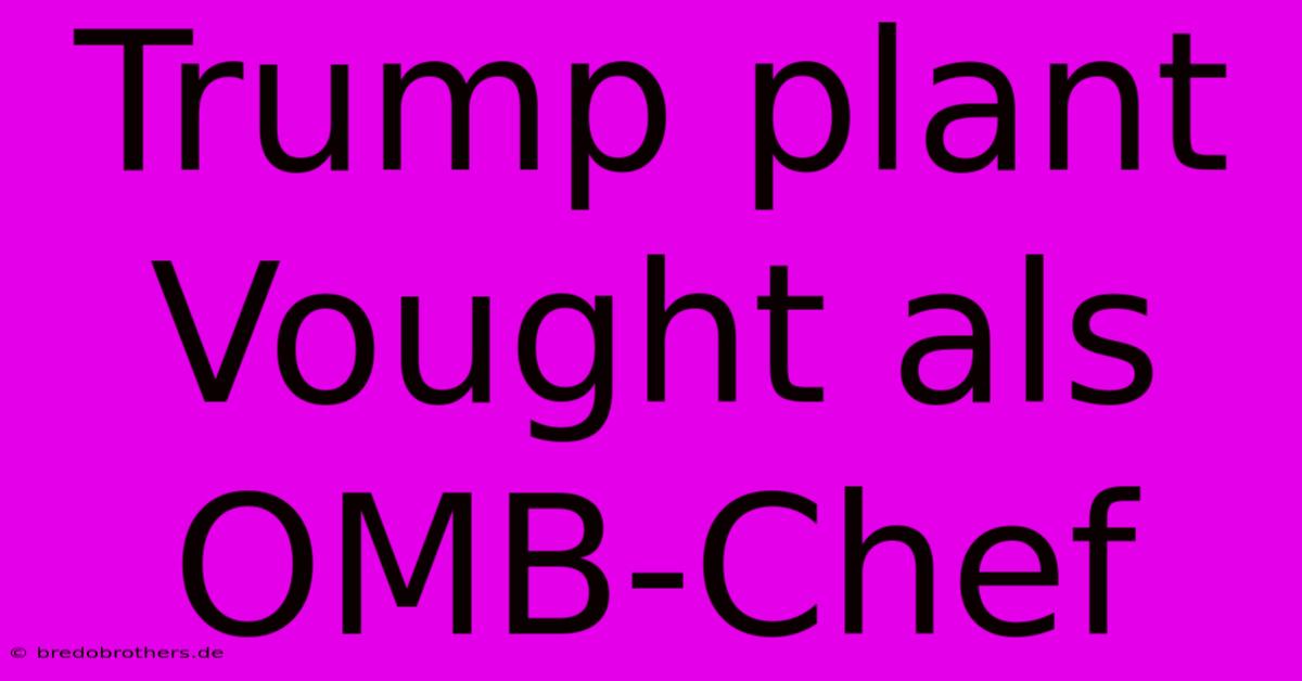 Trump Plant Vought Als OMB-Chef