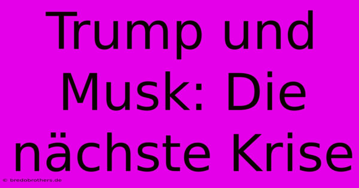 Trump Und Musk: Die Nächste Krise