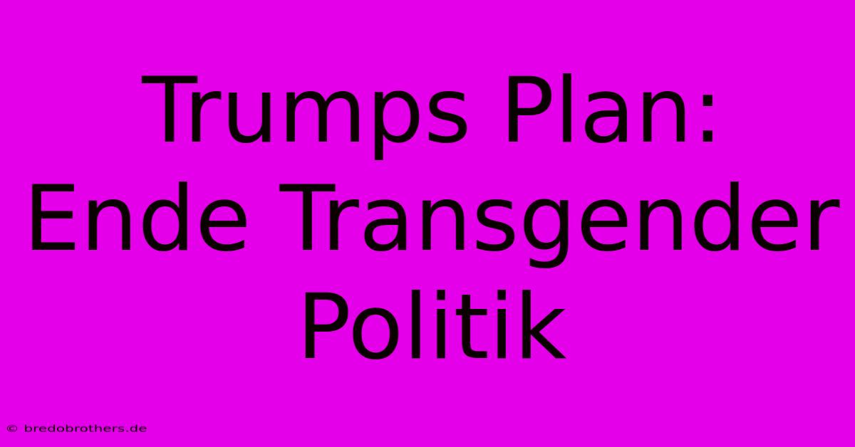 Trumps Plan: Ende Transgender Politik