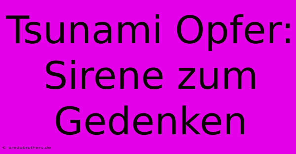 Tsunami Opfer: Sirene Zum Gedenken