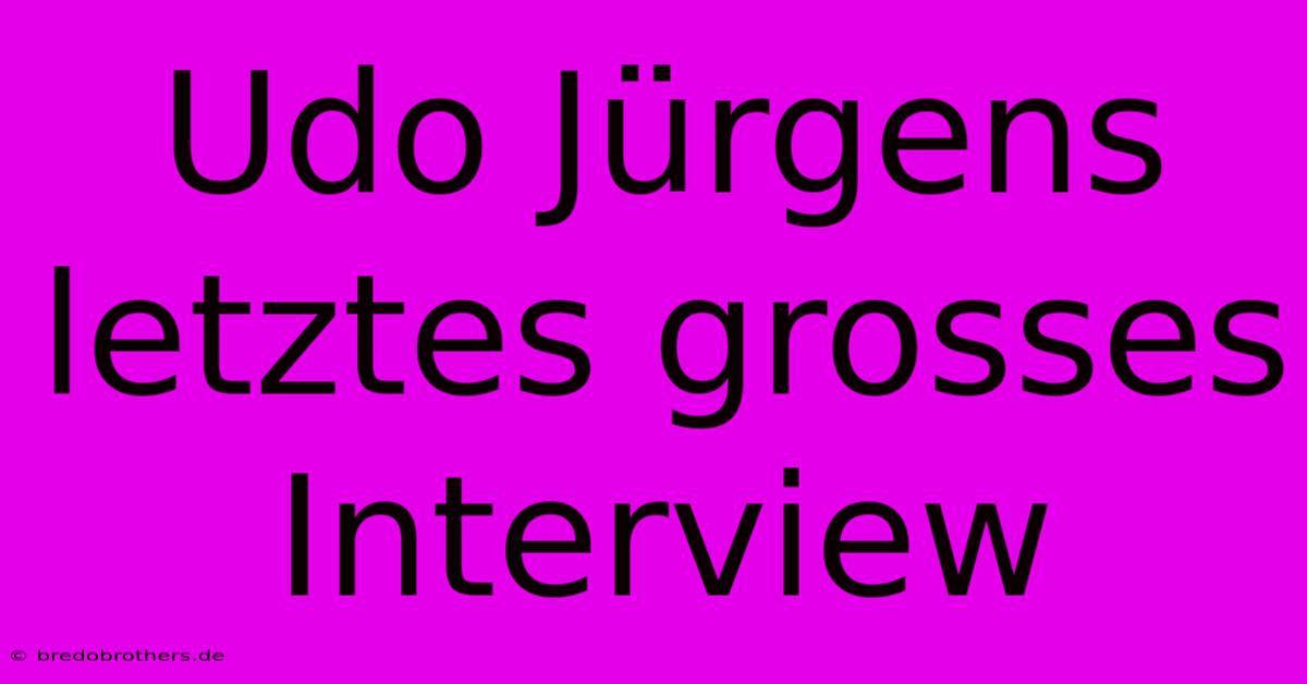 Udo Jürgens Letztes Grosses Interview