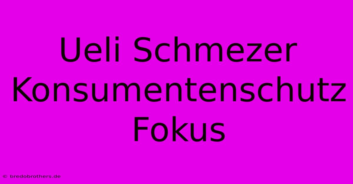 Ueli Schmezer Konsumentenschutz Fokus