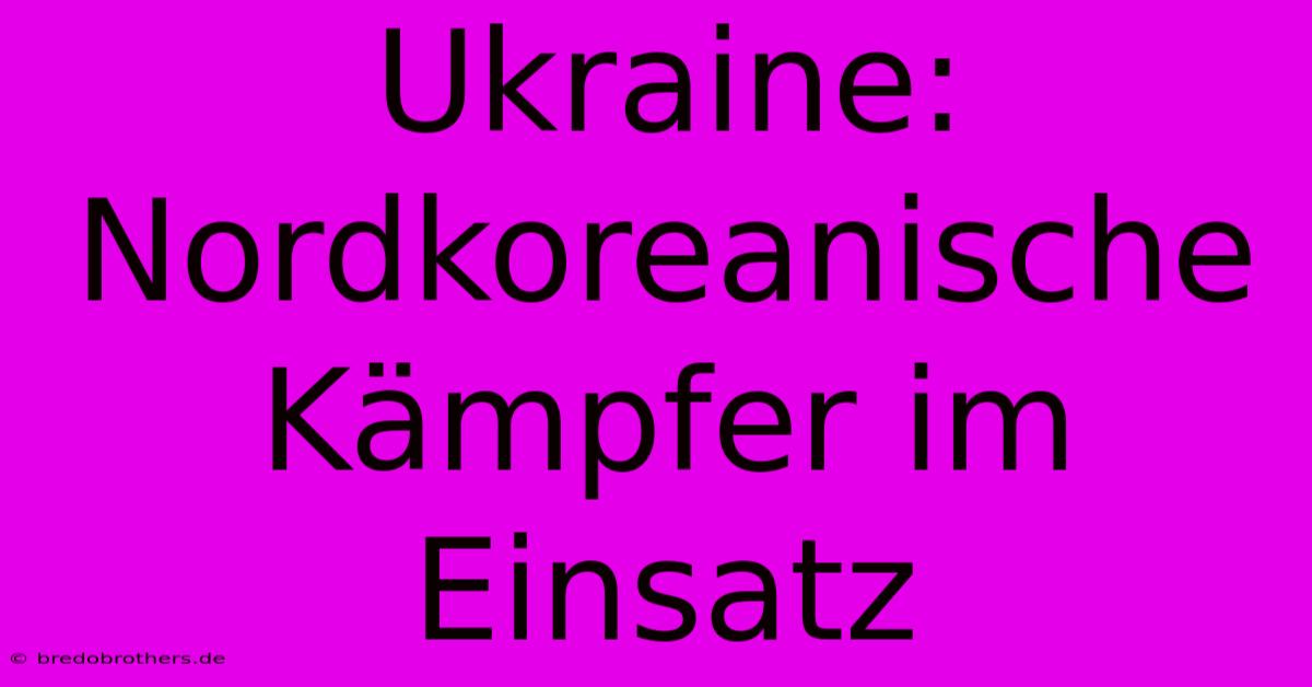 Ukraine: Nordkoreanische Kämpfer Im Einsatz