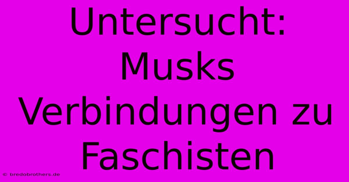 Untersucht: Musks Verbindungen Zu Faschisten