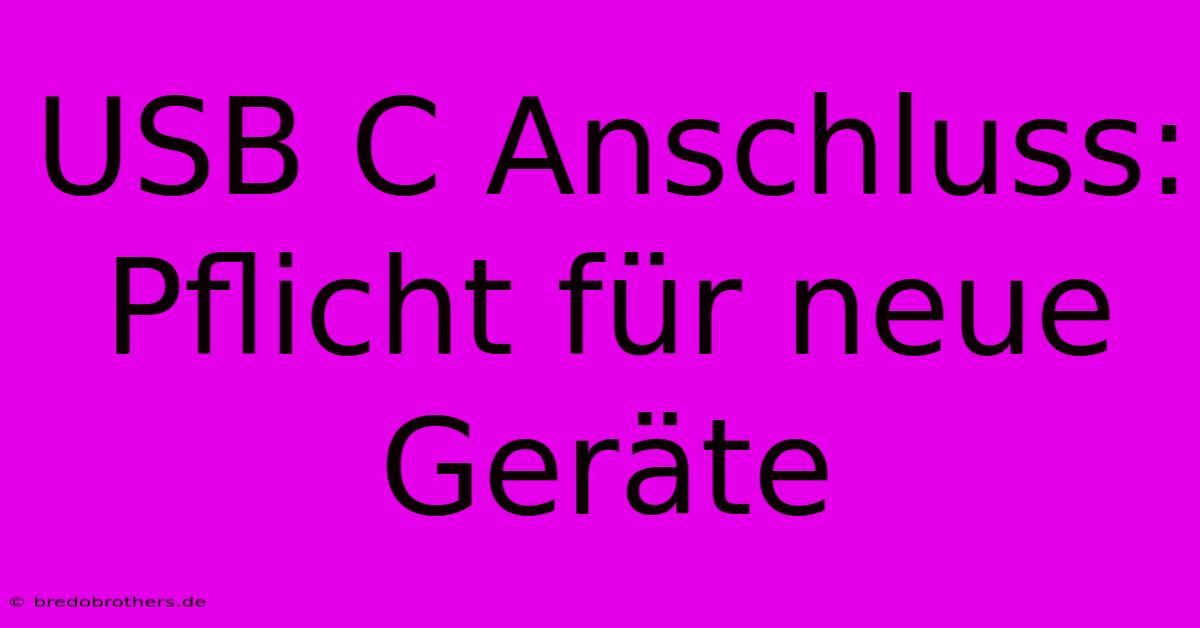 USB C Anschluss: Pflicht Für Neue Geräte