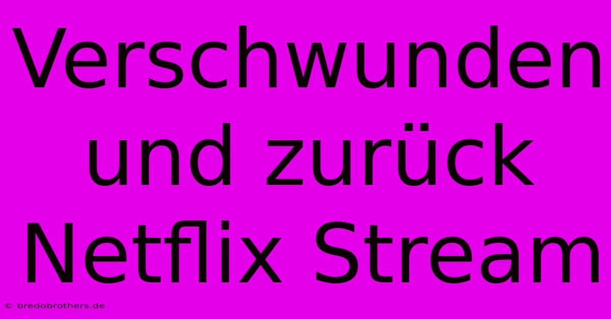 Verschwunden Und Zurück Netflix Stream