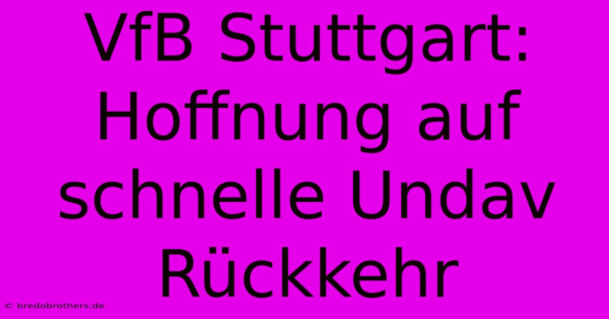 VfB Stuttgart: Hoffnung Auf Schnelle Undav Rückkehr