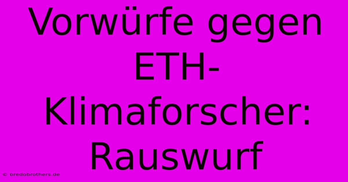 Vorwürfe Gegen ETH-Klimaforscher: Rauswurf