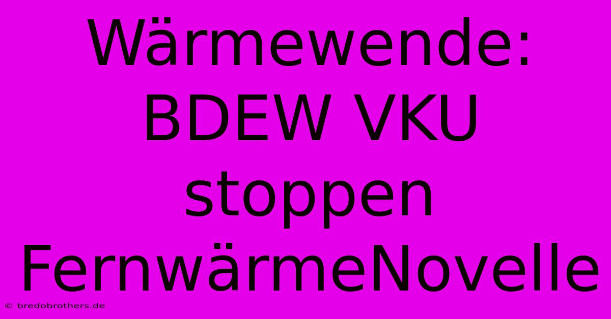 Wärmewende: BDEW VKU Stoppen FernwärmeNovelle