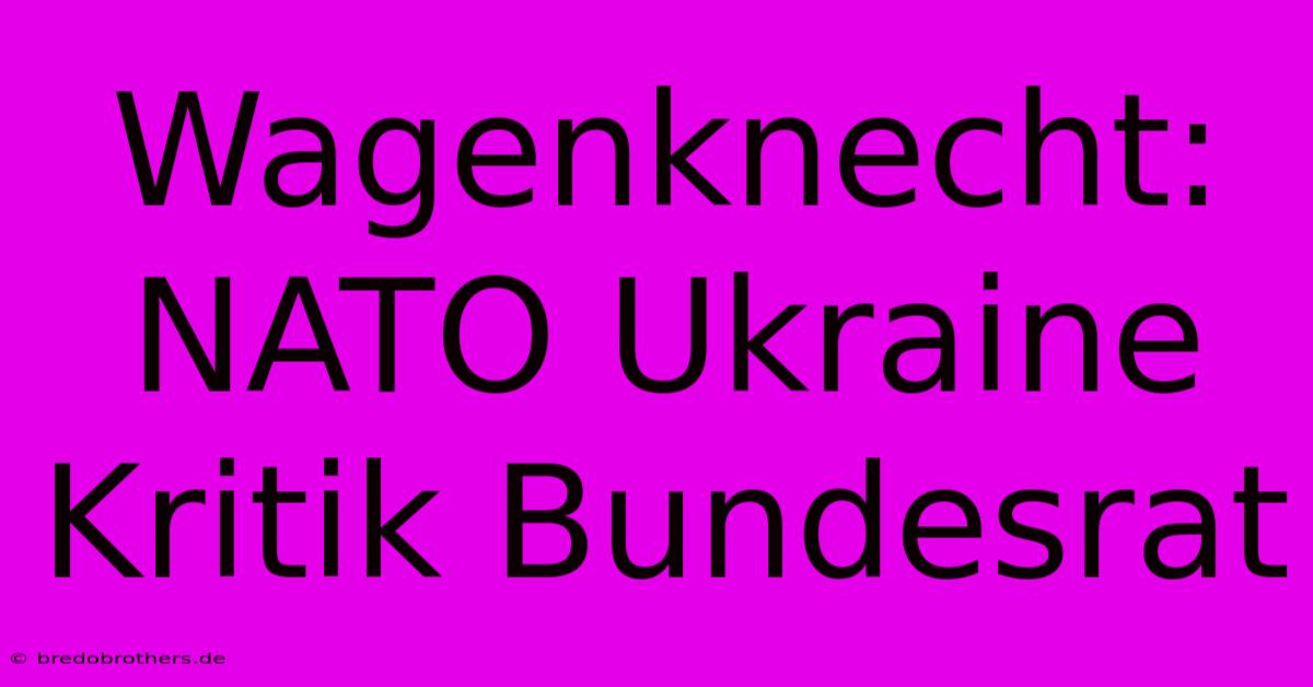 Wagenknecht: NATO Ukraine Kritik Bundesrat